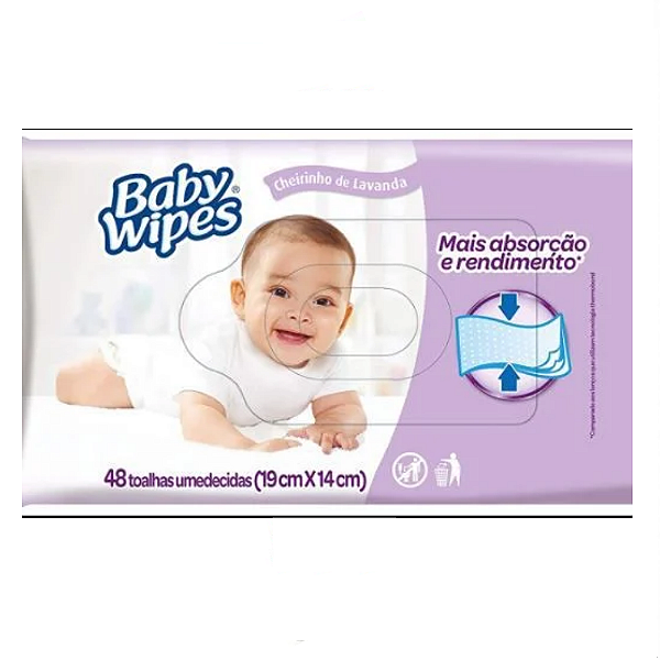 TOALHAS UMEDECIDO BABY WIPES C/48 LENCOS LAVANDA (ROXO)