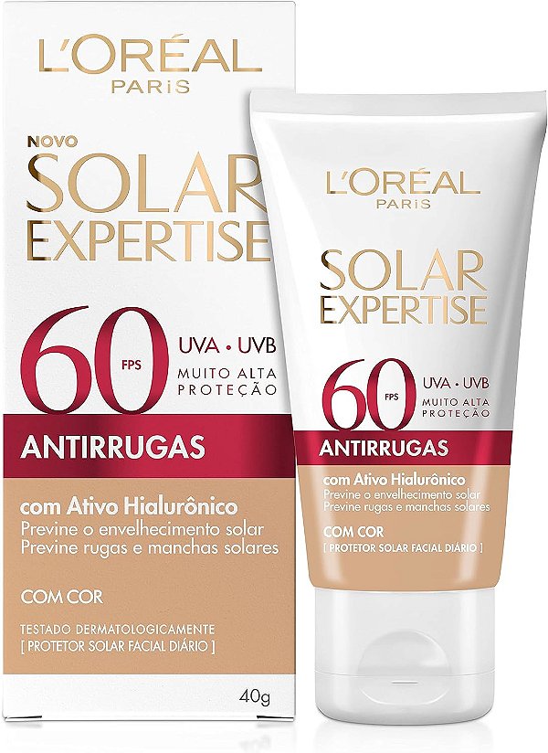 PROTETOR SOLAR LOREAL EXPERTISE FPS 60 COM COR ANTIRRUGAS 40G