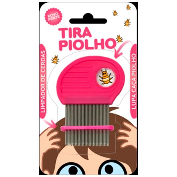 Pente Fino com Dentes em Aço Inox com Lupa Tira Piolho Rosa