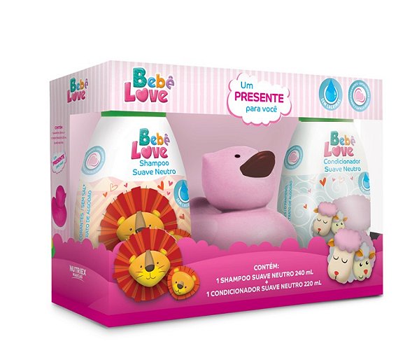 KIT BEBE LOVE SHAMPOO 240ML+CONDICIONADOR 220ML+PATINHO ROSA