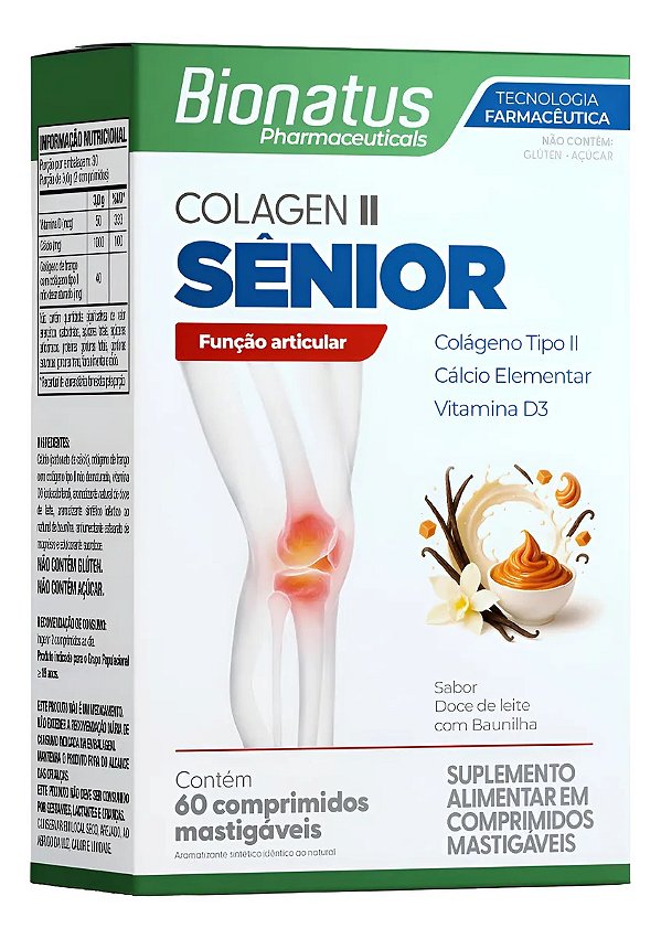 COLAGEN TIPO II SENIOR 60CPR SABOR DOCE DE LEITE COM BAUNILHA BIONATUS