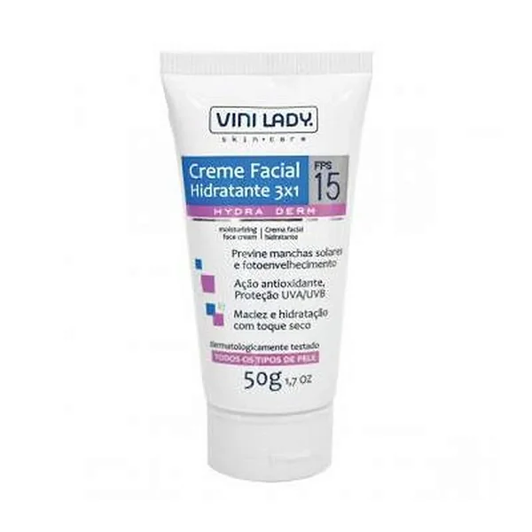 CREME FACIAL VINILADY 50G HIDRATANTE 3X1 FPS15