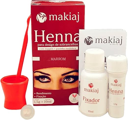 KIT HENNA DE SOBRANCELHA +FIXADOR MARROM MAKIAJ
