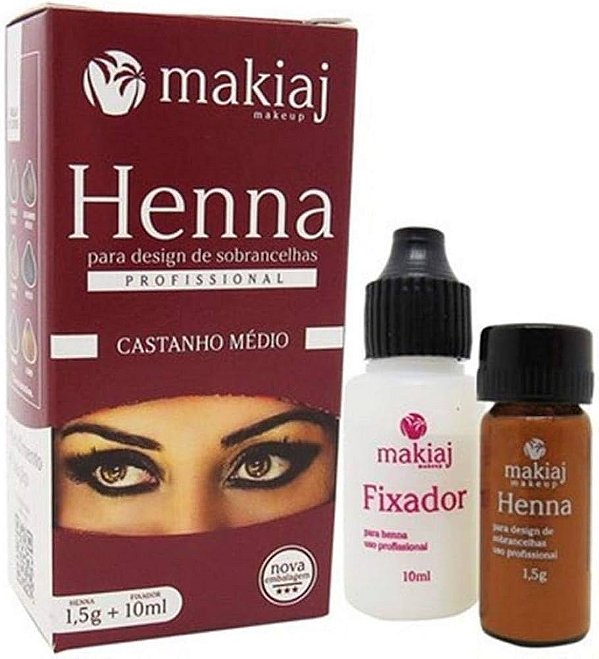 KIT HENNA SOBRANCELHA+FIXADOR CASTANHO MEDIO MAKIAJ