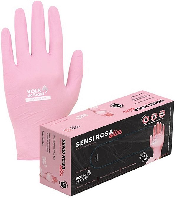 LUVA NITRILICA DESCARTAVEL SENSI ROSA P SEM AMIDO 100un VOLK