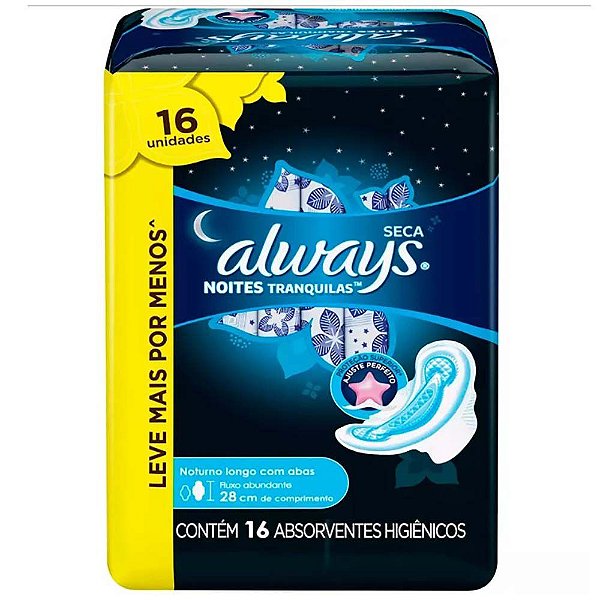 ABSORVENTE ALWAYS NOTURNO SECA COM ABAS L16P14