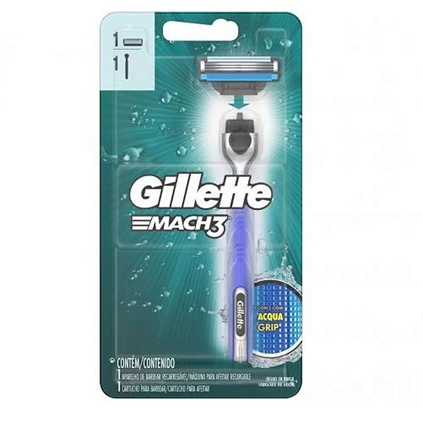 APARELHO BARBEAR GILLETTE MACH 3 RECARREGAVEL C/ AQUA GRIP