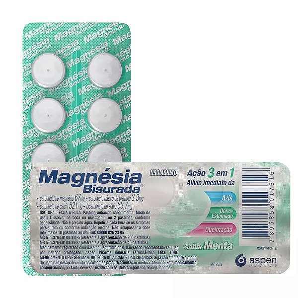 MAGNESIA BISURADA 10 PAST SABOR MENTA