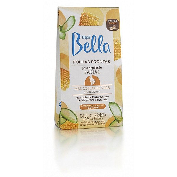 FOLHAS PRONTAS DEPILACÃO CORPORAL DEPIL BELLA MEL E ALOE VERA 16UN