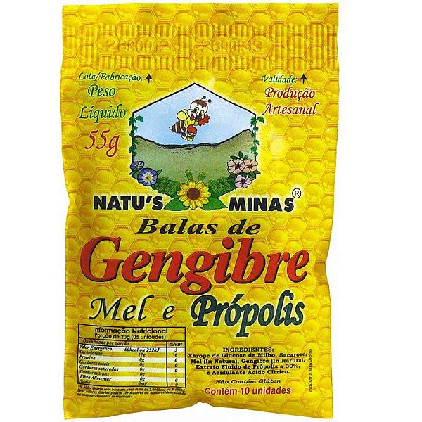 Bala de GengibreMel e Própolis Natu's Minas 55g