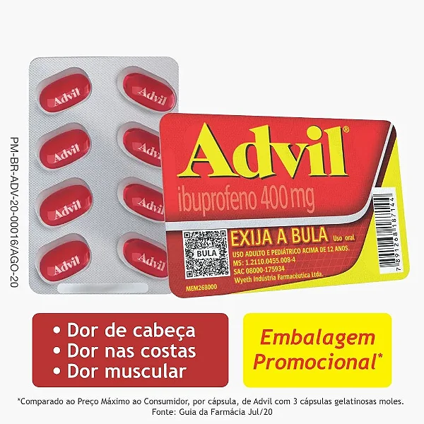 ADVIL EXTRA ALIVIO 400MG 8CAPS (CARTELA) -  IBUPROFENO