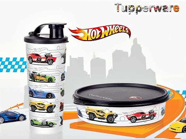 Copo com bico Hot Wheels + Tupper Pratinho Hot Wheels