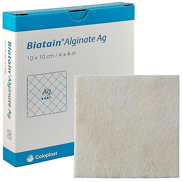 Curativo Alginato de Cálcio e Prata 10x10cm Hidrofibra - Biatain AG - Coloplast 3760