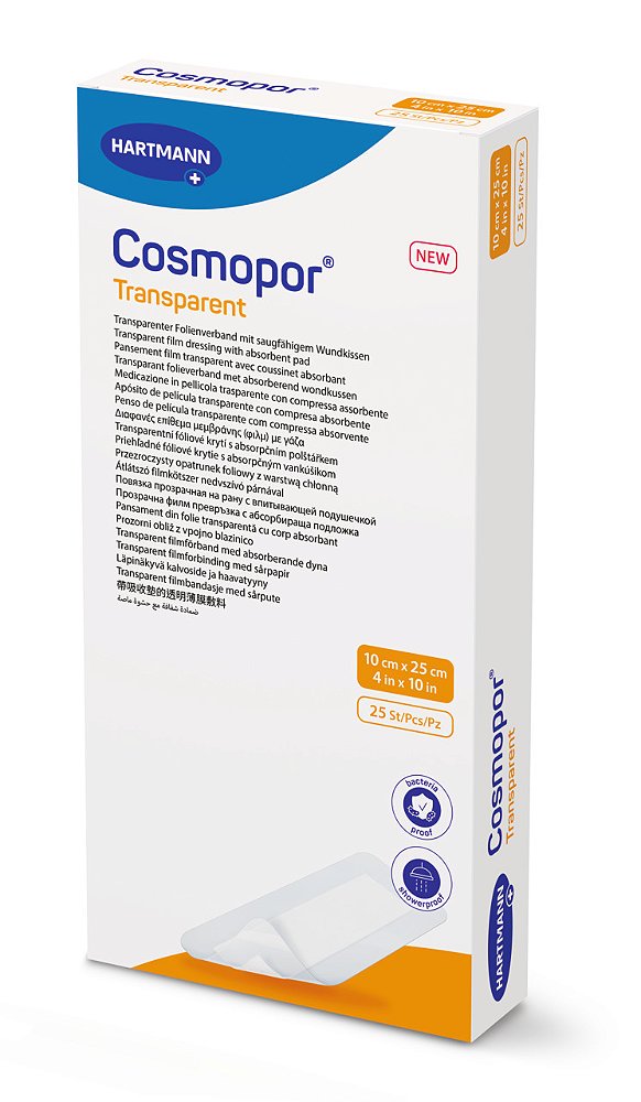 Curativo Filme Transparente com Compressa Absorvente Cosmopor - 10x25cm Un - Hartmann