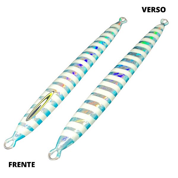 Isca Artificial Metal Jig sc 240gr 19cm Glow fundo listrado azul
