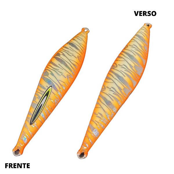 Isca Artificial Metal Jig Tamiarana 155gr 14cm glow zebra laterais laranja
