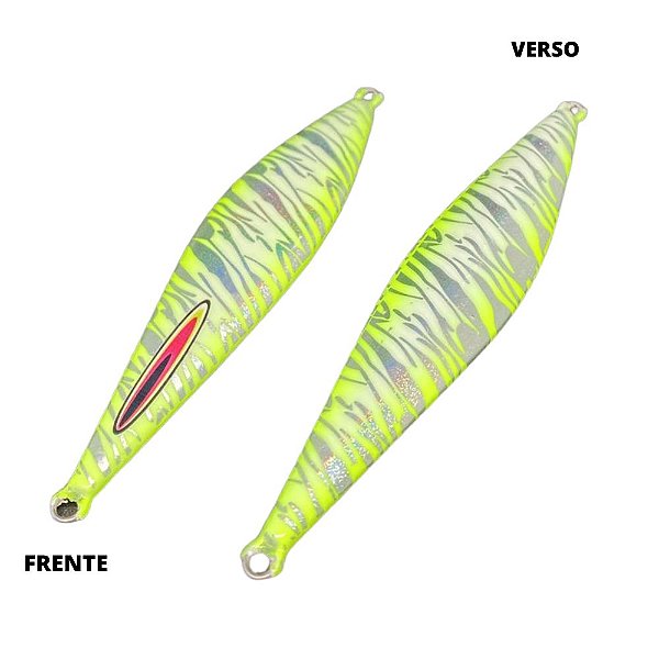 Isca Artificial Metal Jig Tamiarana 155gr 14cm glow zebra laterais verde