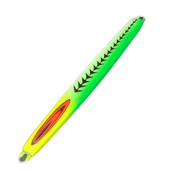 Isca Artificial Metal Jig Jiki 90g 15cm fantasminha cab. amarelo lom. verde
