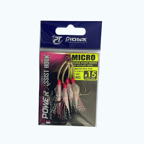 ASSIST HOOK MICRO DOUBLE W/AURO 15 - FLUOR PINK PINK