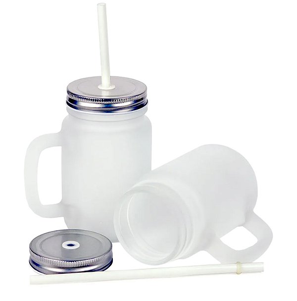 CANECA MASON JAR VIDRO JATEADO 360ML - PERSONALIZE