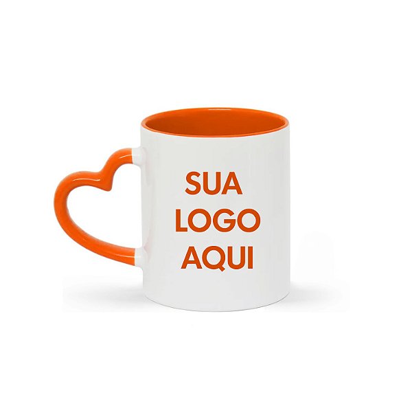 CANECA CERÂMICA 325ML ALÇA DE CORAÇÃO E INTERIOR COLORIDO - PERSONALIZE