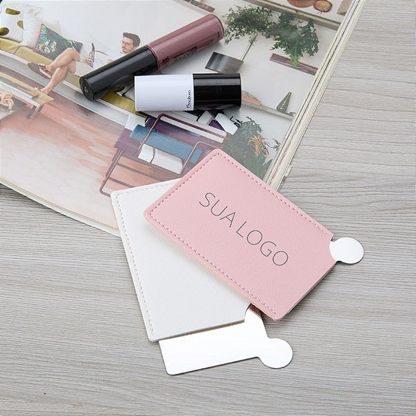 ESPELHO DE INOX COM CAPA EM COURO SINTÉTICO - PERSONALIZE