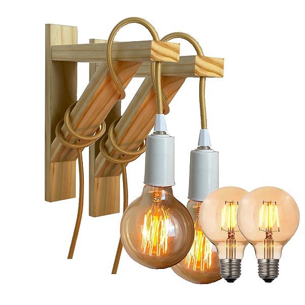 Par de luminárias francesas natural + Lâmpadas g80 led