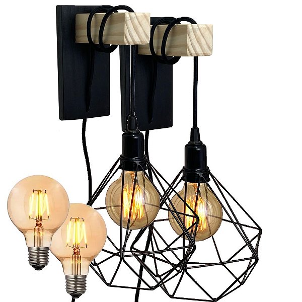 Par luminária Orb Preta com Diamante