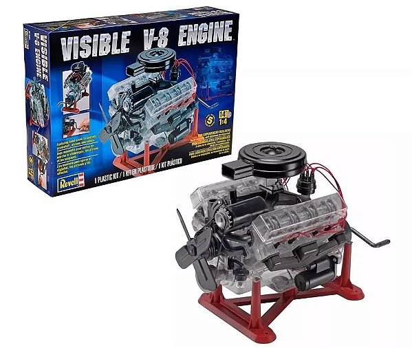 Motor V-8 móvel com interior visível - 1/4 - Revell 85-8883