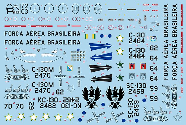 Decalque C-130 FAB versões camufladas 1/72 - FCM Rio 72003