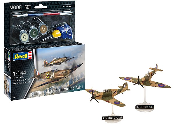 Model Set Supermarine Spitfire Mk.Ia & Hawker Hurricane Mk.I - 1/144 - Revell 63771