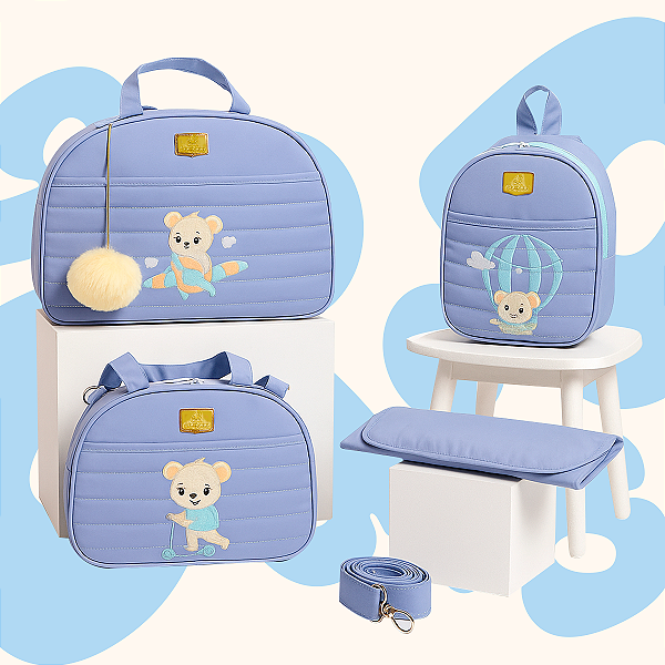 Kit 4 Bolsas Exclusive Urso Azul Balão Para Bebê Saída De Maternidade