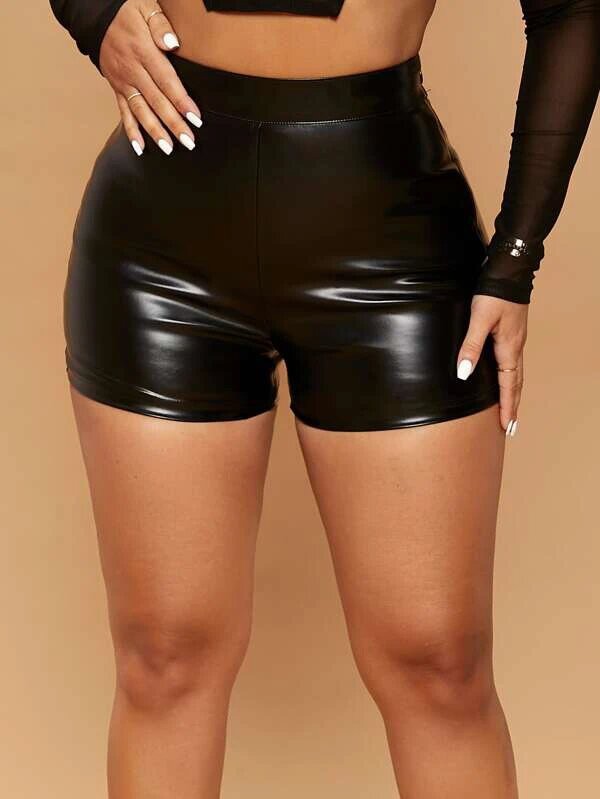 Shorts Femininos Zíper Simples Glamour Couro Plutônio