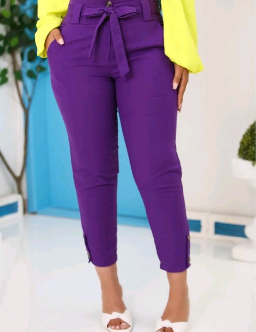 Calça Linho Alfaiataria Feminina Botão Skinny Social Ocasional Casual Cinto Fake