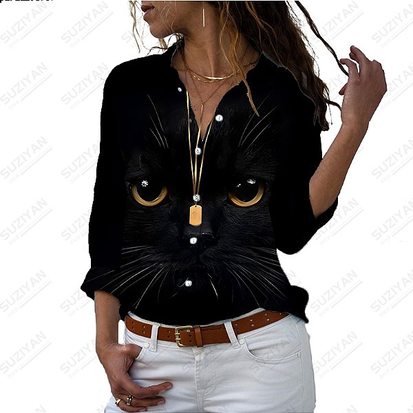Camisa feminina personalizada D3 Gato