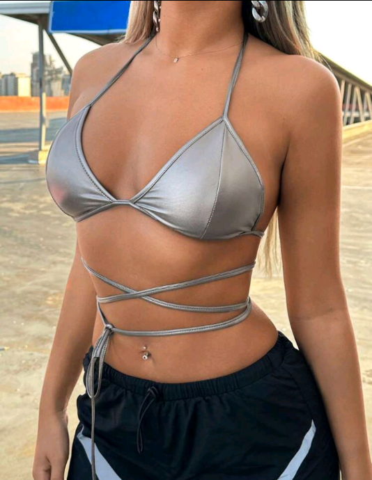 Top Cropped Cruzado amarrado sem costas Halter