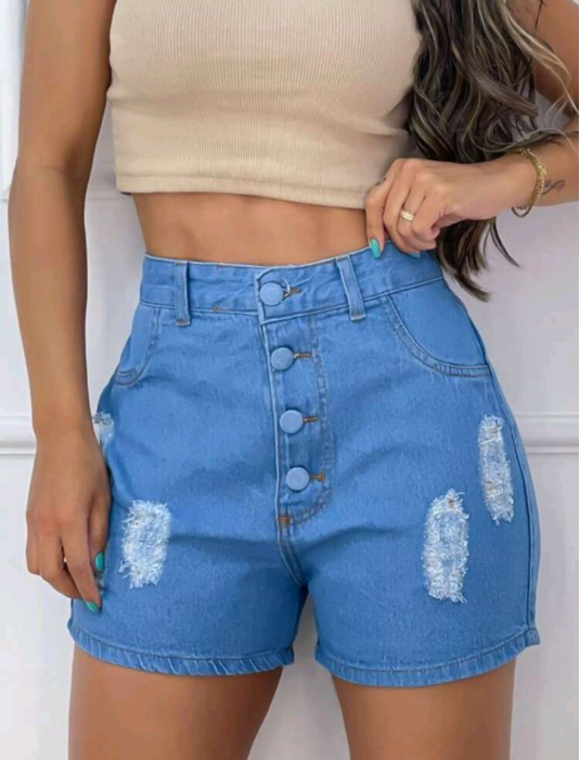 Short Jeans cintura alta Empina Bumbum Botão