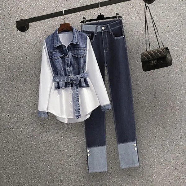 Conjunto Jeans Calça e Camisa manga longa