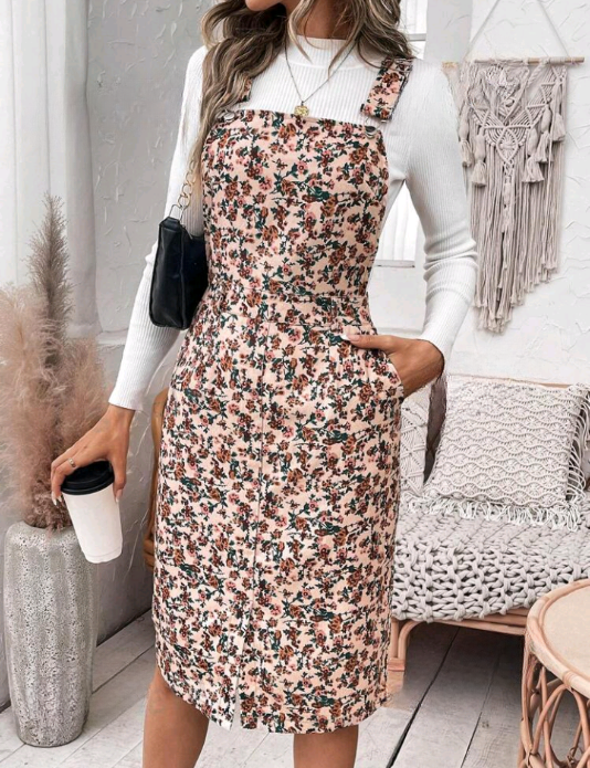 Jardineira com Bolsos ocultos Multicolorida casual
