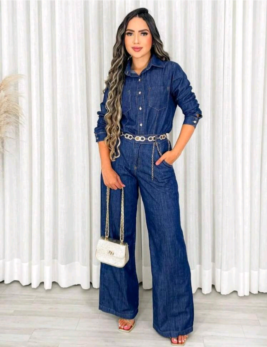 Conjunto Jeans com Calça e Camisa manga longa Super Elegante e Moderno