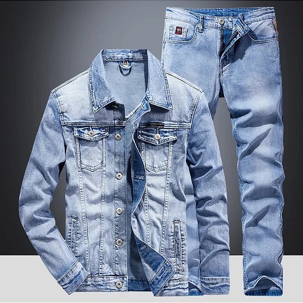 Conjunto Jeans Calça e Jaqueta micro-stretch Masculino