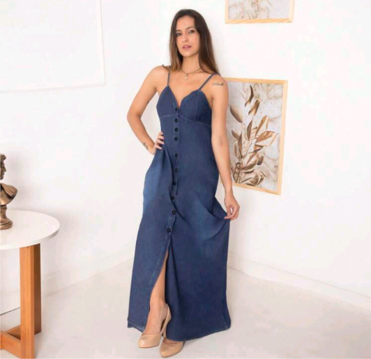 Vestido longo Jeans com Elastano
