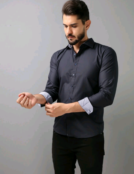 Camisa Social lisa detalhes punhos Microfibra não Amassa