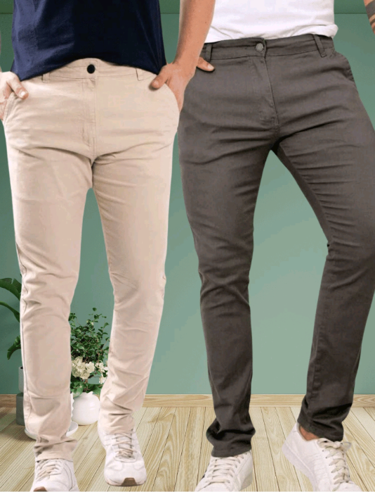 Kit 2 Calça Masculina Sarja Slim Fit C/ Lycra Elastano