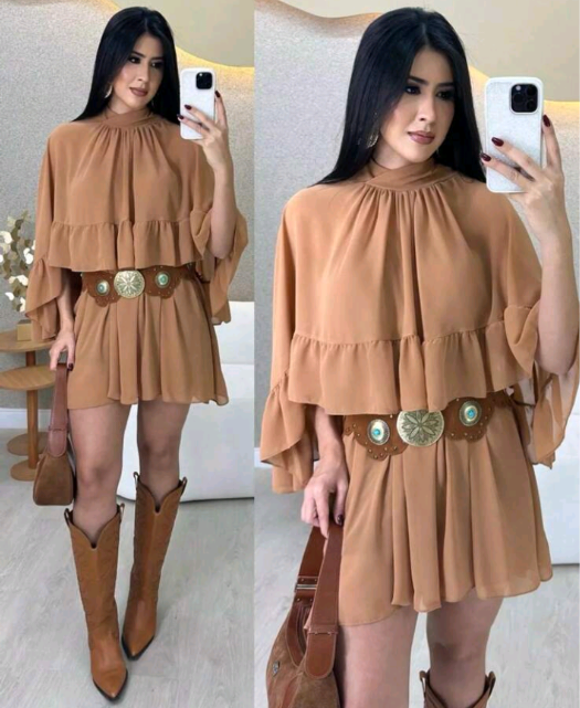 Conjunto de duas peças Vestido+capa