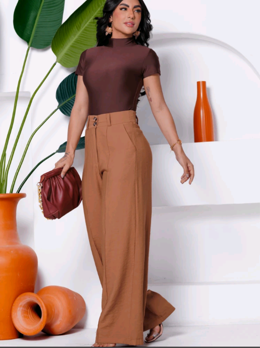 Calça Pantalona Elegante com bolso