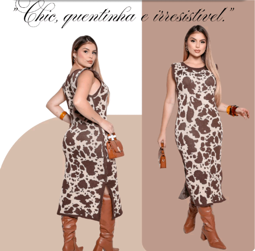 Vestido Tricô Estampa de Vaca de Tricot