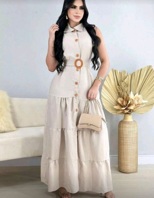 Vestido Longo Feminino Luxo com cinto