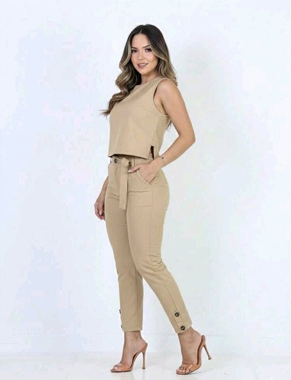 Conjunto Social Calça Cropeed Com Amarração