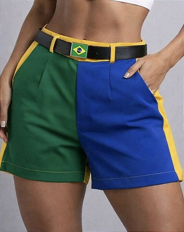 Short Feminino Alfaiataria Cintura Alta Brasil